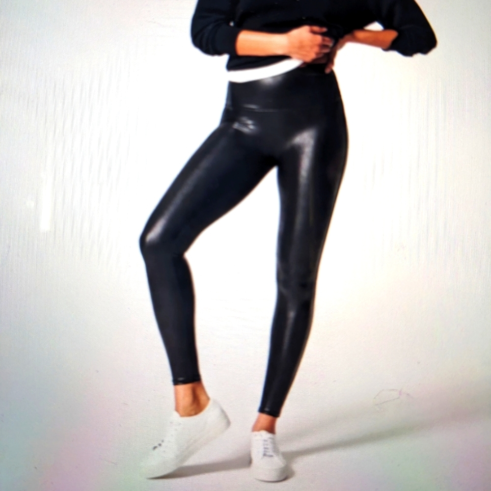 SPANX Black Faux Leather Petite Leggings